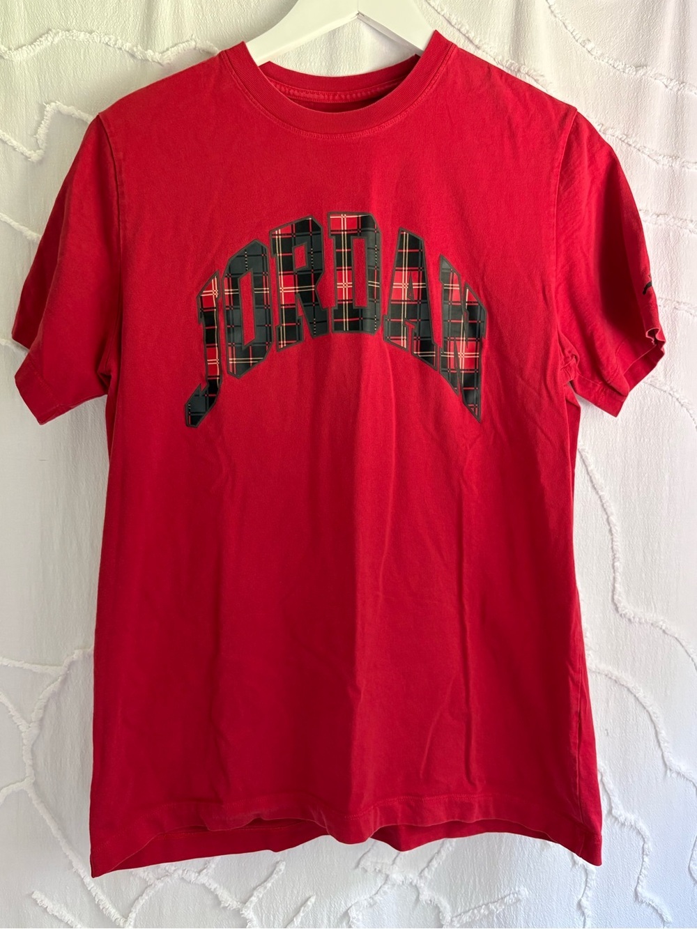 Jordan Plaid Logo Graphic T-Shirt Red Black Jumpman Men’s Large Nike Tee
